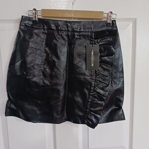 PrettyLittleThing faux leather mini  with ruffle size 4  rock whimsigoth grunge